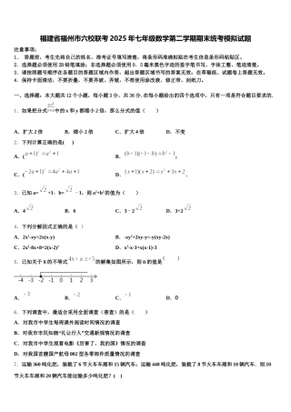 福建省福州市六校联考2025年七年级数学第二学期期末统考模拟试题含解析
