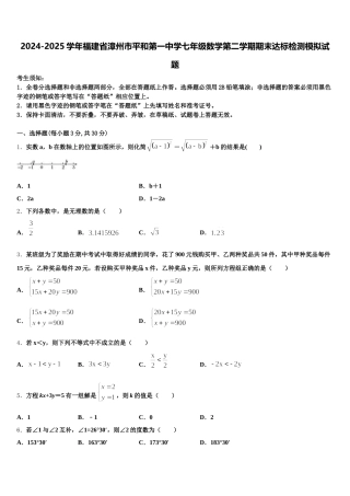 2024-2025学年福建省漳州市平和第一中学七年级数学第二学期期末达标检测模拟试题含解析