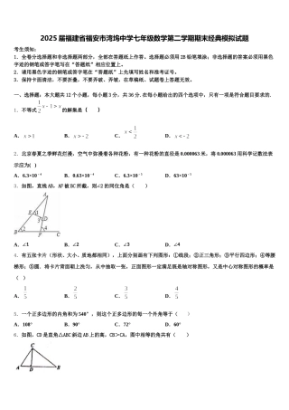 2025届福建省福安市湾坞中学七年级数学第二学期期末经典模拟试题含解析