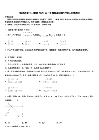 福建省厦门五中学2025年七下数学期末学业水平测试试题含解析