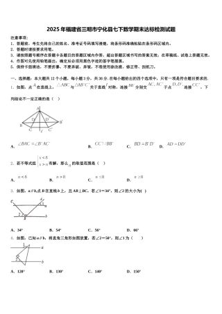 2025年福建省三明市宁化县七下数学期末达标检测试题含解析