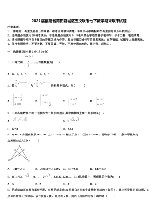 2025届福建省莆田荔城区五校联考七下数学期末联考试题含解析
