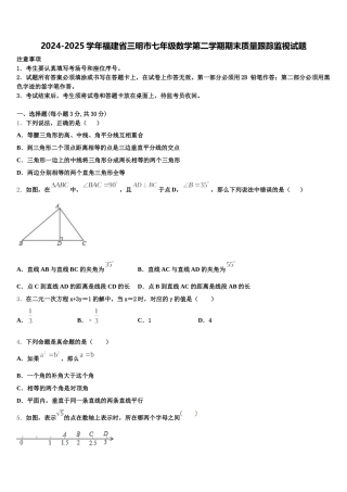 2024-2025学年福建省三明市七年级数学第二学期期末质量跟踪监视试题含解析