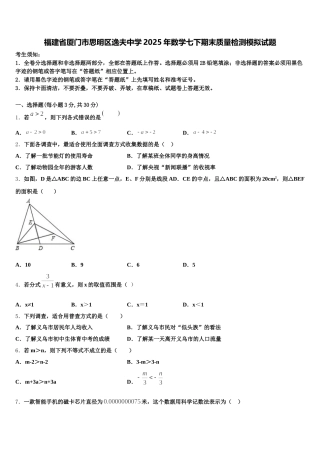 福建省厦门市思明区逸夫中学2025年数学七下期末质量检测模拟试题含解析