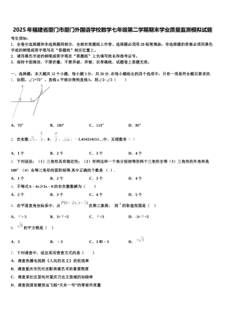 2025年福建省厦门市厦门外国语学校数学七年级第二学期期末学业质量监测模拟试题含解析