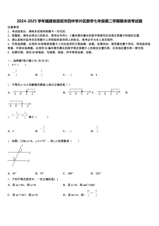 2024-2025学年福建省邵武市四中学片区数学七年级第二学期期末统考试题含解析