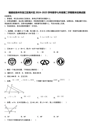 福建省泉州市洛江区南片区2024-2025学年数学七年级第二学期期末经典试题含解析