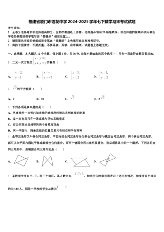 福建省厦门市莲花中学2024-2025学年七下数学期末考试试题含解析