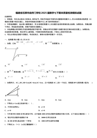 福建省石狮市自然门学校2025届数学七下期末质量检测模拟试题含解析