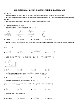福建省莆田市2024-2025学年数学七下期末学业水平测试试题含解析