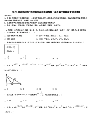 2025届福建省厦门市思明区湖滨中学数学七年级第二学期期末调研试题含解析