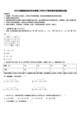 2025届福建省泉州市永春第二中学七下数学期末监测模拟试题含解析