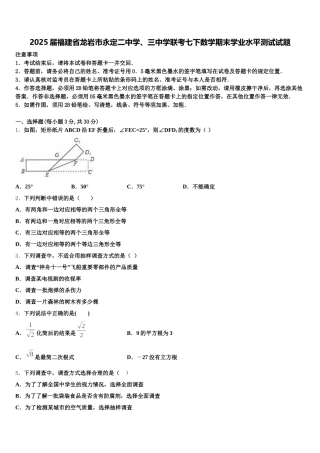 2025届福建省龙岩市永定二中学、三中学联考七下数学期末学业水平测试试题含解析
