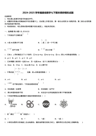 2024-2025学年福建省数学七下期末调研模拟试题含解析