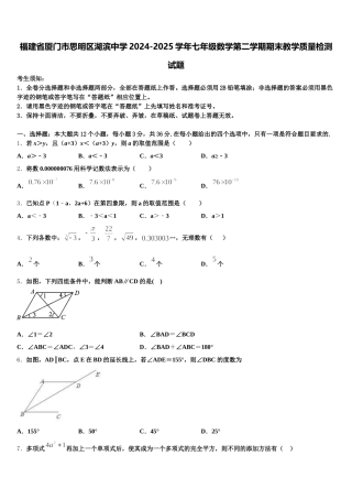 福建省厦门市思明区湖滨中学2024-2025学年七年级数学第二学期期末教学质量检测试题含解析