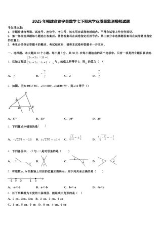 2025年福建省建宁县数学七下期末学业质量监测模拟试题含解析