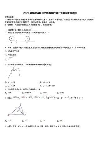 2025届福建省福州文博中学数学七下期末监测试题含解析