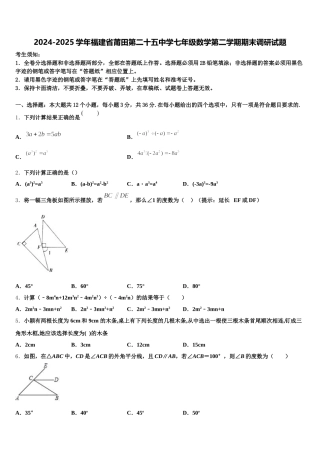 2024-2025学年福建省莆田第二十五中学七年级数学第二学期期末调研试题含解析