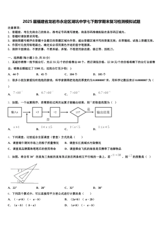 2025届福建省龙岩市永定区湖坑中学七下数学期末复习检测模拟试题含解析