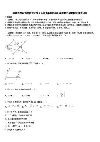 福建省龙岩市新罗区2024-2025学年数学七年级第二学期期末检测试题含解析