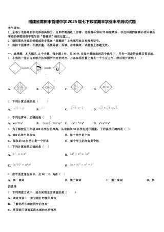 福建省莆田市哲理中学2025届七下数学期末学业水平测试试题含解析