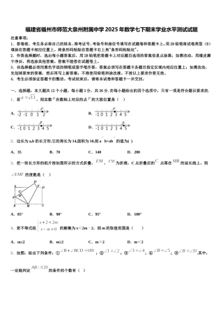 福建省福州市师范大泉州附属中学2025年数学七下期末学业水平测试试题含解析