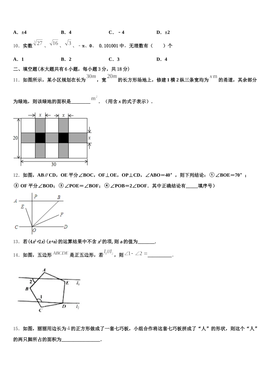 福建省泉州市实验中学2024-2025学年数学七年级第二学期期末复习检测模拟试题含解析_第3页