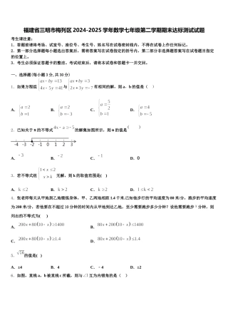 福建省三明市梅列区2024-2025学年数学七年级第二学期期末达标测试试题含解析