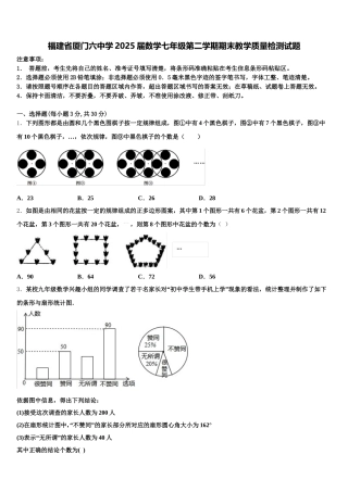 福建省厦门六中学2025届数学七年级第二学期期末教学质量检测试题含解析