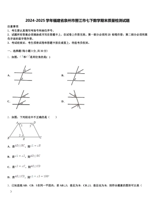 2024-2025学年福建省泉州市晋江市七下数学期末质量检测试题含解析