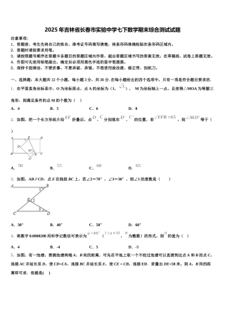 2025年吉林省长春市实验中学七下数学期末综合测试试题含解析