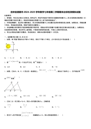 吉林省德惠市2024-2025学年数学七年级第二学期期末达标检测模拟试题含解析