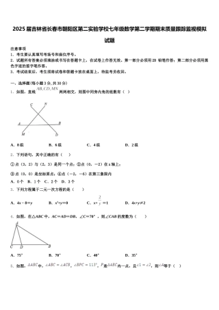2025届吉林省长春市朝阳区第二实验学校七年级数学第二学期期末质量跟踪监视模拟试题含解析