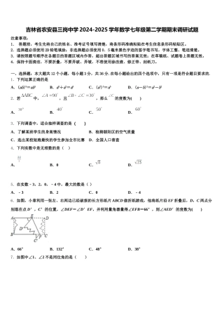 吉林省农安县三岗中学2024-2025学年数学七年级第二学期期末调研试题含解析