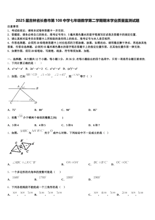 2025届吉林省长春市第108中学七年级数学第二学期期末学业质量监测试题含解析