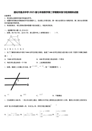 通化市重点中学2025届七年级数学第二学期期末复习检测模拟试题含解析