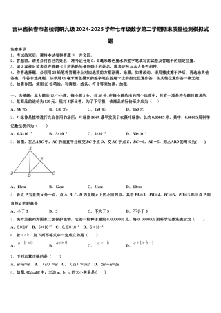 吉林省长春市名校调研九级2024-2025学年七年级数学第二学期期末质量检测模拟试题含解析