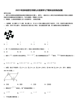 2025年吉林省舒兰市第九大区数学七下期末达标测试试题含解析