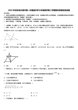 2025年吉林省长春市第一外国语中学七年级数学第二学期期末质量检测试题含解析