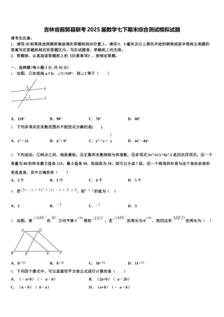 吉林省前郭县联考2025届数学七下期末综合测试模拟试题含解析