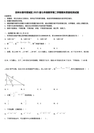 吉林长春市宽城区2025届七年级数学第二学期期末质量检测试题含解析