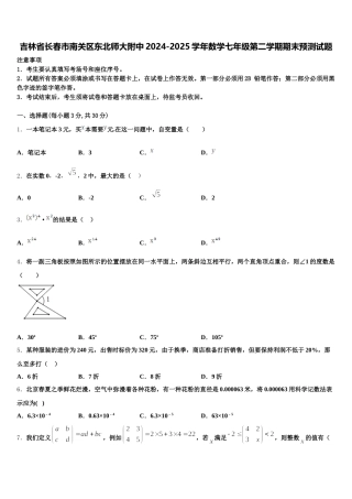 吉林省长春市南关区东北师大附中2024-2025学年数学七年级第二学期期末预测试题含解析