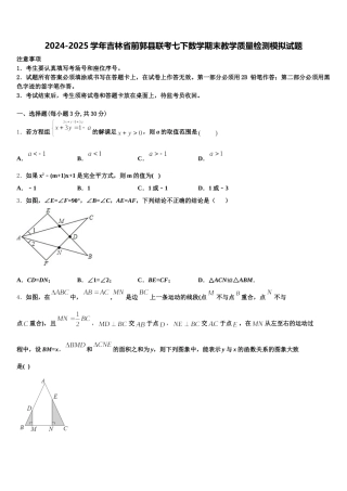 2024-2025学年吉林省前郭县联考七下数学期末教学质量检测模拟试题含解析