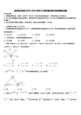 吉林省辽源市2024-2025学年七下数学期末复习检测模拟试题含解析