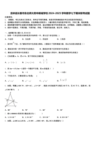 吉林省长春市东北师大附中新城学校2024-2025学年数学七下期末联考试题含解析
