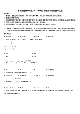 吉林省德惠市大区2025年七下数学期末考试模拟试题含解析