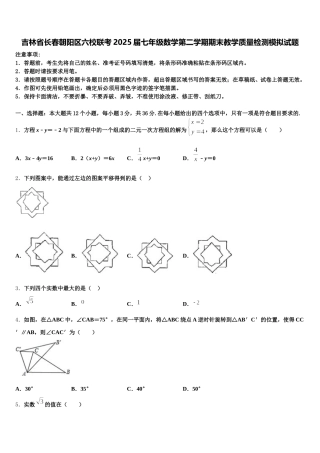 吉林省长春朝阳区六校联考2025届七年级数学第二学期期末教学质量检测模拟试题含解析
