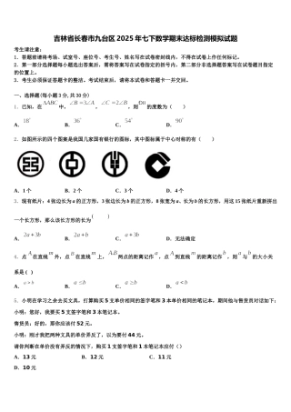 吉林省长春市九台区2025年七下数学期末达标检测模拟试题含解析