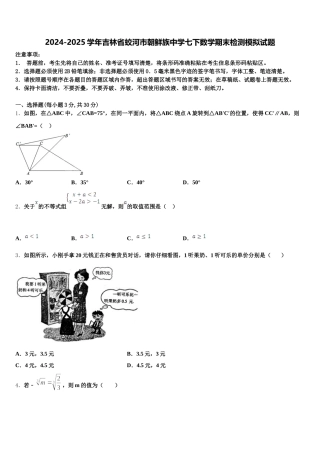 2024-2025学年吉林省蛟河市朝鲜族中学七下数学期末检测模拟试题含解析