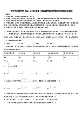 吉林大附属中学2024-2025学年七年级数学第二学期期末检测模拟试题含解析